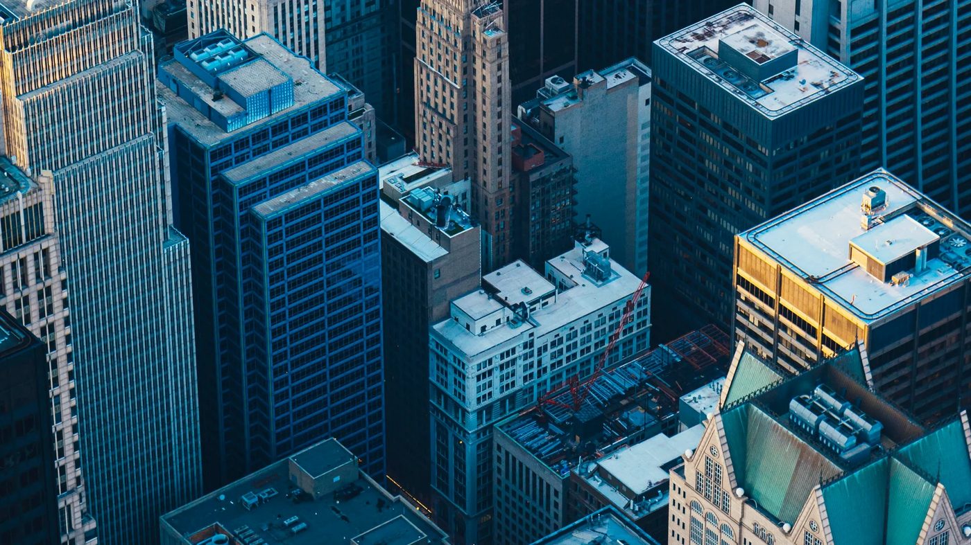 Aerial view of a downtown business district